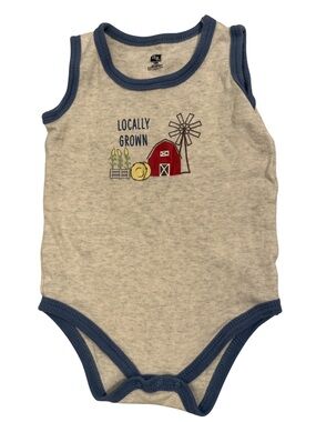 HB Baby Boy Farm “Locally Grown” Tank Bodysuit 18M Cotton Barn Neutral Blue Trim